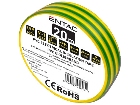 Entac Μονωτική 0.18x19mm Πράσινο-Κίτρινο 20m