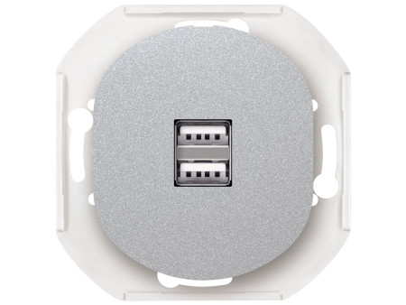 EON E6161.S 2xUSB charger 2,1A 5V without cover frame, silver | ATC | 15.005.0189