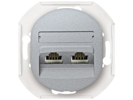 EON E614.S Data socket double without cover frame 2xRJ45 Cat 5e UTP, silver | ATC | 15.005.0183