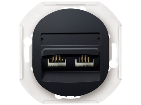 EON E614.E1 Data socket double without cover frame 2xRJ45 Cat 5e UTP, soft-touch black