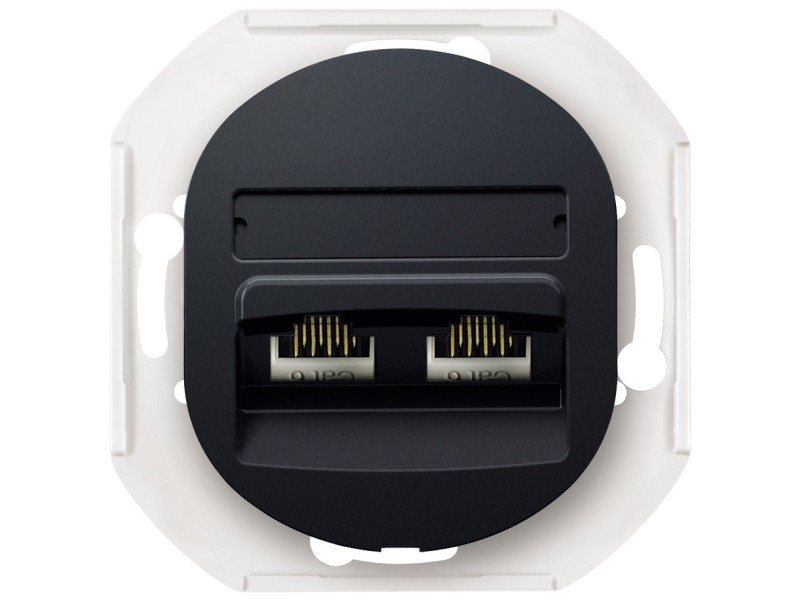 EON E614.E1 Data socket double without cover frame 2xRJ45 Cat 5e UTP, soft-touch black | ATC | 15.005.0182