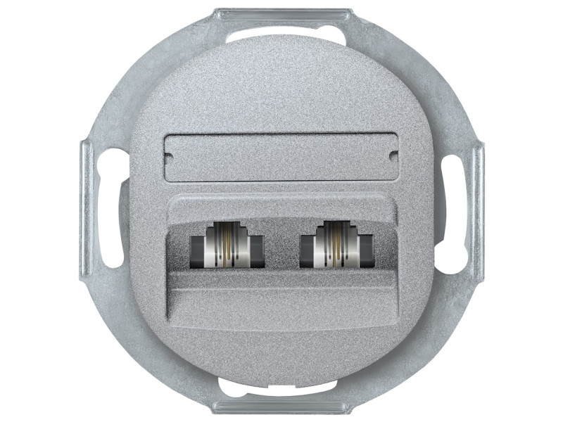 EON E613.S Double telephone socket without cover frame 2xRJ12 6/4 Cat 3, silver | ATC | 15.005.0172