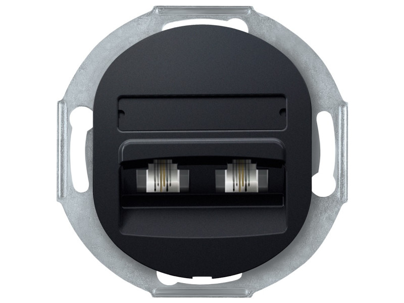 EON E613.E1 Double telephone socket without cover frame 2xRJ12 6/4 Cat 3, soft-touch black | ATC | 15.005.0171