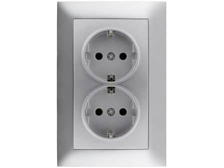 Entac Arnold Recessed wall socket 2x earthed Silver | ATC | 15.005.0285