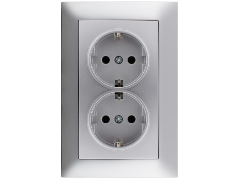 Entac Arnold Recessed wall socket 2x earthed Silver | ATC | 15.005.0285