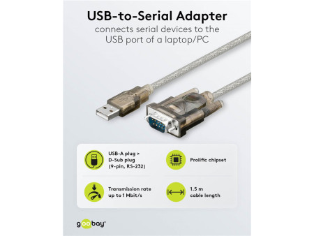 GOOBAY καλώδιο USB σε RS-232 68875, 1 Mbit/s, 1.5m, διάφανο