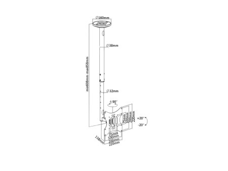 BRATECK βάση οροφής LCD-504A για τηλεόραση 23-42", έως 30kg