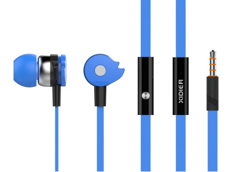 CELEBRAT earphones με μικρόφωνο D1, 3.5mm, Φ10mm, 1.2m flat, μπλε