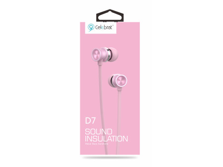 CELEBRAT earphones με μικρόφωνο D7, 3.5mm σύνδεση, Φ10mm, 1.2m, ροζ