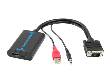 POWERTECH αντάπτορας VGA/USB/3.5mm σε HDMI CAB-H070, 1080p, 0.2m, μαύρος