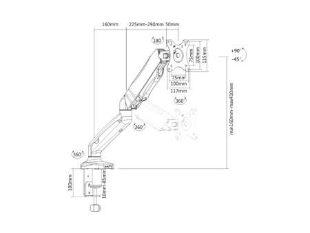 BRATECK βάση γραφείου Gas Spring για οθόνες 17" - 32", 2-10kg