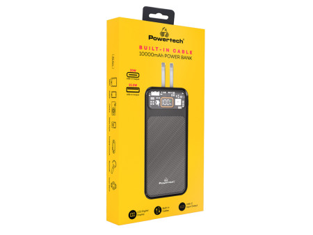 POWERTECH power bank με καλώδια και οθόνη PT-1135 10000mAh, 22.5W, μαύρο