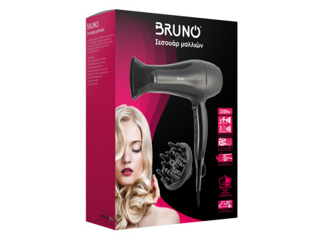 BRUNO σεσουάρ μαλλιών BRN-0154, 2200W, με φυσούνα, μαύρο