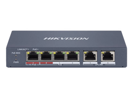 HIKVISION Managed switch DS-3E1106HP-EI, 4x PoE & 2x RJ45 ports, 100Mbps