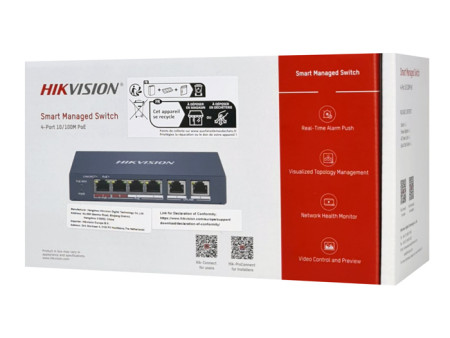 HIKVISION Managed switch DS-3E1106HP-EI, 4x PoE & 2x RJ45 ports, 100Mbps