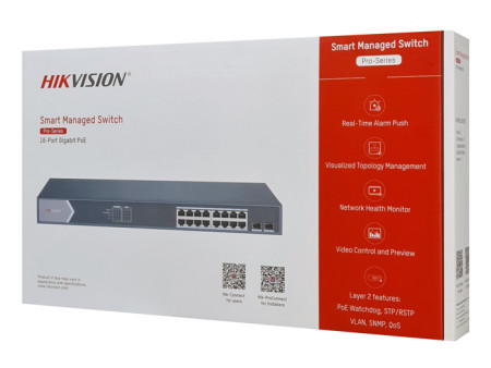 HIKVISION Managed switch DS-3E1518P-SI, 16x PoE & 2x SFP ports, 1000Mbps