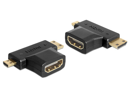 DELOCK αντάπτορας HDMI σε HDMI mini & micro 65446, gold plated, μαύρος