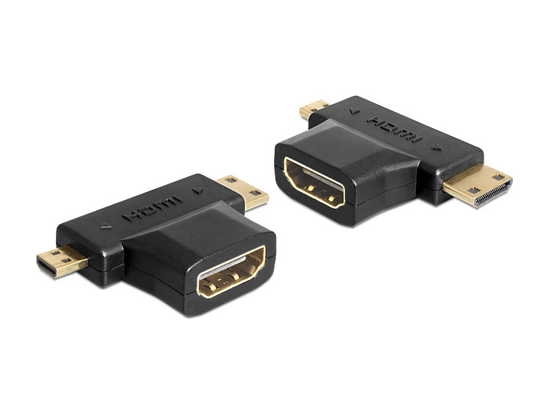 DELOCK αντάπτορας HDMI σε HDMI mini & micro 65446, gold plated, μαύρος