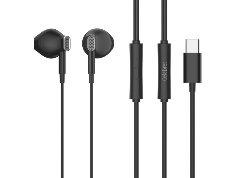 CELEBRAT earphones με μικρόφωνο D12, USB-C σύνδεση, Φ14.2mm, 1.2m, μαύρα