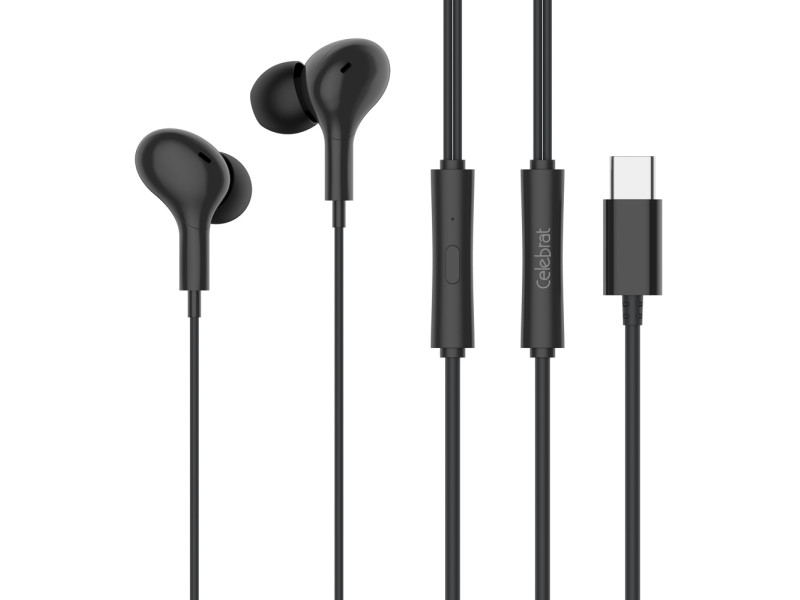 CELEBRAT earphones με μικρόφωνο D13, USB-C σύνδεση, Φ10mm, 1.2m, μαύρα