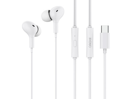 CELEBRAT earphones με μικρόφωνο D13, USB-C σύνδεση, Φ10mm, 1.2m, λευκά