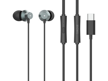 CELEBRAT earphones με μικρόφωνο D15, USB-C σύνδεση, Φ10mm, 1.2m, μαύρα