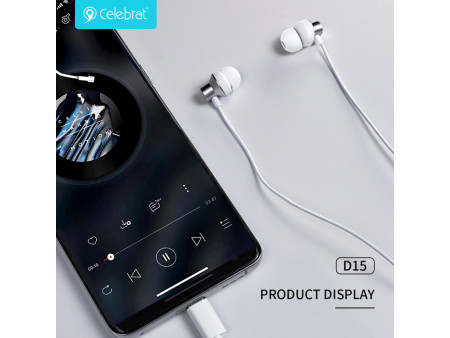 CELEBRAT earphones με μικρόφωνο D15, USB-C σύνδεση, Φ10mm, 1.2m, μαύρα