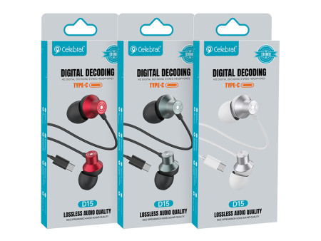 CELEBRAT earphones με μικρόφωνο D15, USB-C σύνδεση, Φ10mm, 1.2m, μαύρα