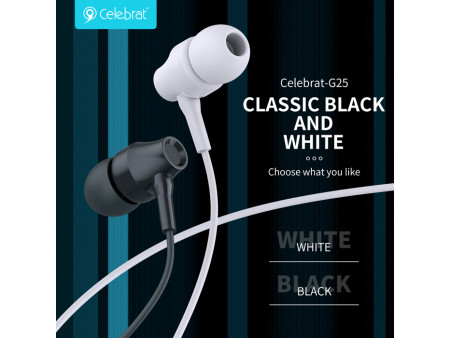 CELEBRAT earphones με μικρόφωνο G25, 3.5mm σύνδεση, Φ10mm, 1.2m, μαύρα