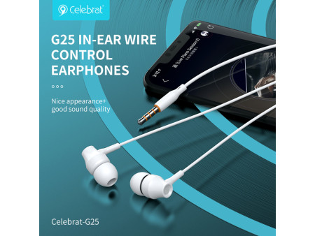 CELEBRAT earphones με μικρόφωνο G25, 3.5mm σύνδεση, Φ10mm, 1.2m, μαύρα