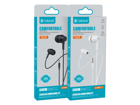 CELEBRAT earphones με μικρόφωνο G25, 3.5mm σύνδεση, Φ10mm, 1.2m, μαύρα