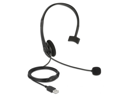 DELOCK headphones με μικρόφωνο 27177, mono, USB, volume control, μαύρα