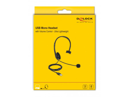 DELOCK headphones με μικρόφωνο 27177, mono, USB, volume control, μαύρα