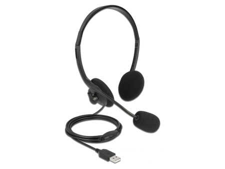 DELOCK headphones με μικρόφωνο 27178, stereo, USB, volume control, μαύρα