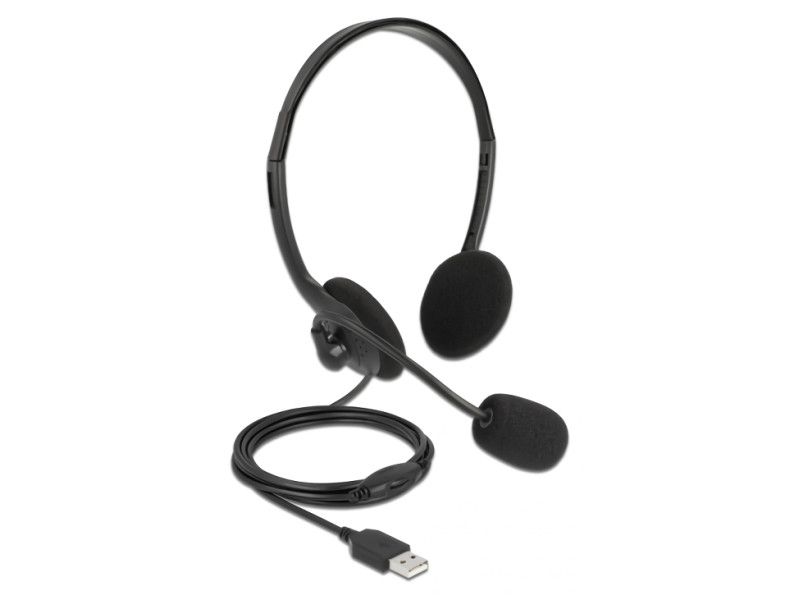 DELOCK headphones με μικρόφωνο 27178, stereo, USB, volume control, μαύρα