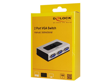 DELOCK VGA switch 87758, 2 σε 1, bidirectional, 1080p/60Hz, ασημί