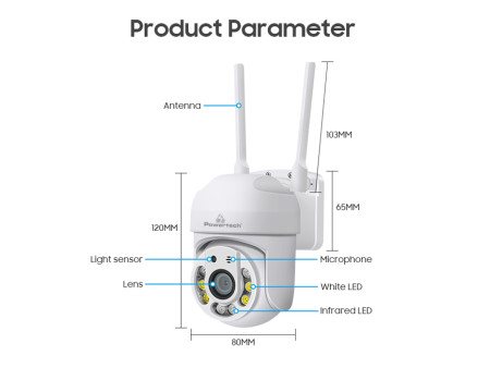 POWERTECH smart κάμερα PT-1144, 2MP, Wi-Fi, PTZ, IP65