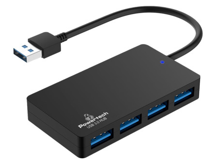 POWERTECH USB hub PT-1145, 4x θυρών, 5Gbps, USB σύνδεση, μαύρο