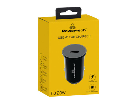 POWERTECH φορτιστής αυτοκινήτου PT-1146, USB-C, 20W PD, μαύρος