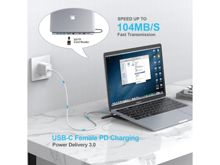 POWERTECH docking station CAB-UC080, 10 θυρών, βάση laptop, USB-C, γκρι