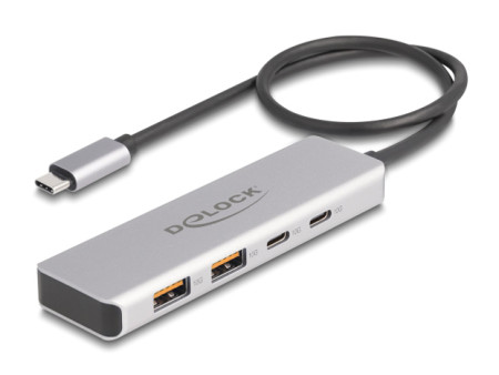 DELOCK USB hub 64230, 4x θυρών, 10Gbps, USB-C σύνδεση, γκρι