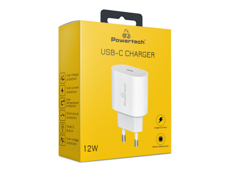 POWERTECH φορτιστής τοίχου PT-1150, USB-C, 12W, λευκός