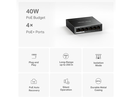 MERCUSYS Desktop Switch MS106LP, 6x 10/100 Mbps, PoE+, Ver. 1.0