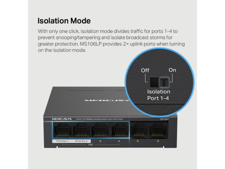 MERCUSYS Desktop Switch MS106LP, 6x 10/100 Mbps, PoE+, Ver. 1.0