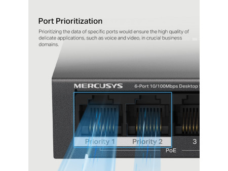 MERCUSYS Desktop Switch MS106LP, 6x 10/100 Mbps, PoE+, Ver. 1.0