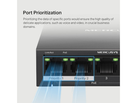 MERCUSYS Desktop Switch MS105GP, 5x 10/100/1000 Mbps, PoE+, Ver. 1.0