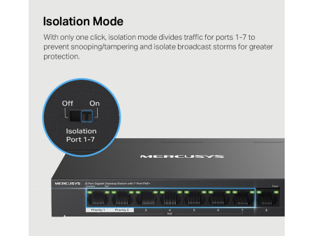 MERCUSYS Desktop Switch MS108GP, 8x 10/100/1000 Mbps, PoE+, Ver. 1.0