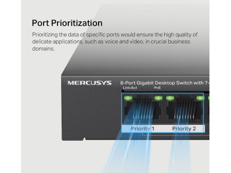 MERCUSYS Desktop Switch MS108GP, 8x 10/100/1000 Mbps, PoE+, Ver. 1.0