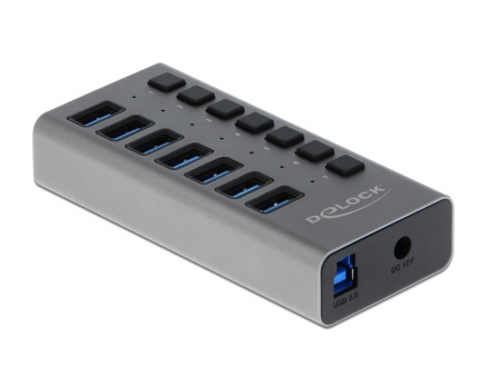 DELOCK USB hub 63669 με διακόπτες, 7x θυρών, 5Gbps, γκρι