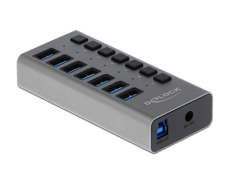 DELOCK USB hub 63669 με διακόπτες, 7x θυρών, 5Gbps, γκρι